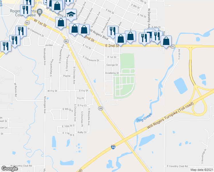 map of restaurants, bars, coffee shops, grocery stores, and more near 616 Perdue Avenue in Claremore