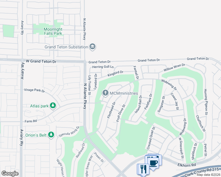 map of restaurants, bars, coffee shops, grocery stores, and more near 3316 Lapwing Drive in North Las Vegas