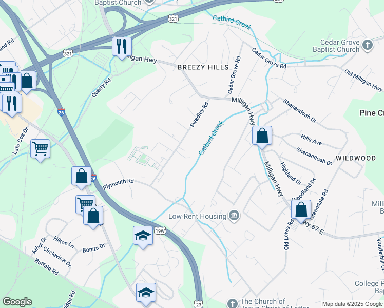 map of restaurants, bars, coffee shops, grocery stores, and more near 610 Swadley Road in Johnson City