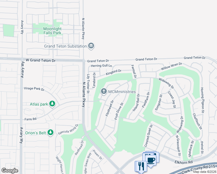 map of restaurants, bars, coffee shops, grocery stores, and more near 3409 Lapwing Drive in North Las Vegas