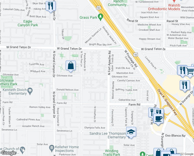 map of restaurants, bars, coffee shops, grocery stores, and more near 7813 Slendermint Court in Las Vegas