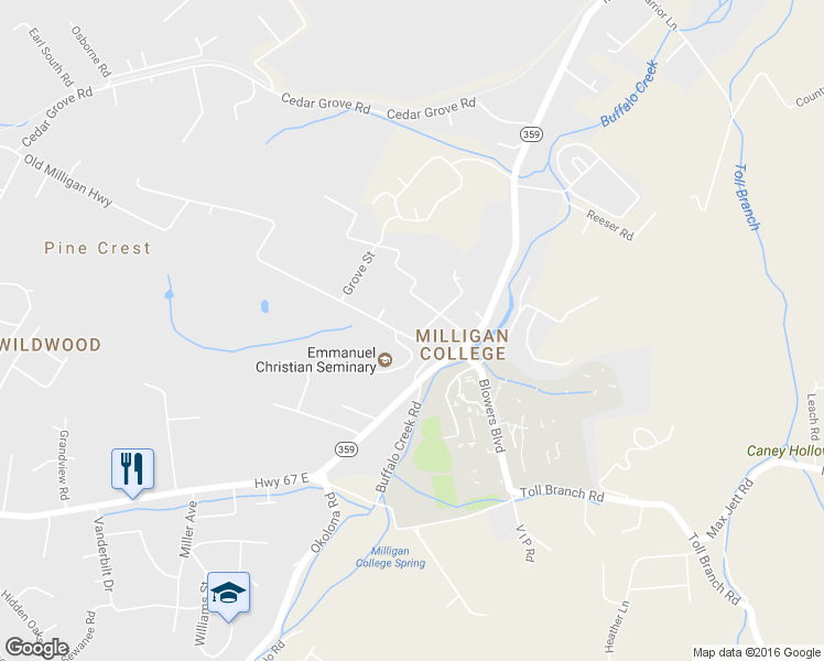 map of restaurants, bars, coffee shops, grocery stores, and more near 101 Bradley Road in Johnson City
