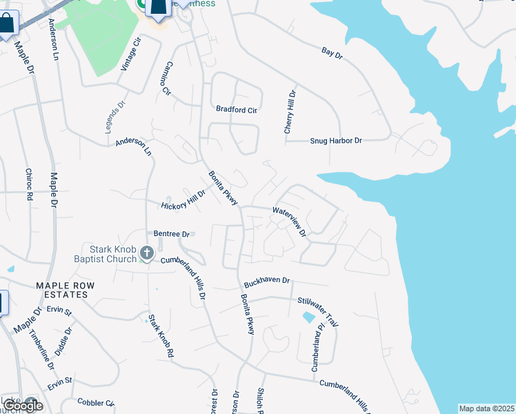 map of restaurants, bars, coffee shops, grocery stores, and more near 134 Waterview Drive in Hendersonville