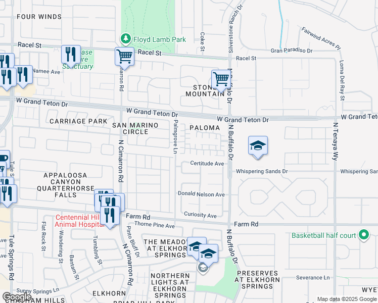 map of restaurants, bars, coffee shops, grocery stores, and more near 7809 Idle Spring Court in Las Vegas
