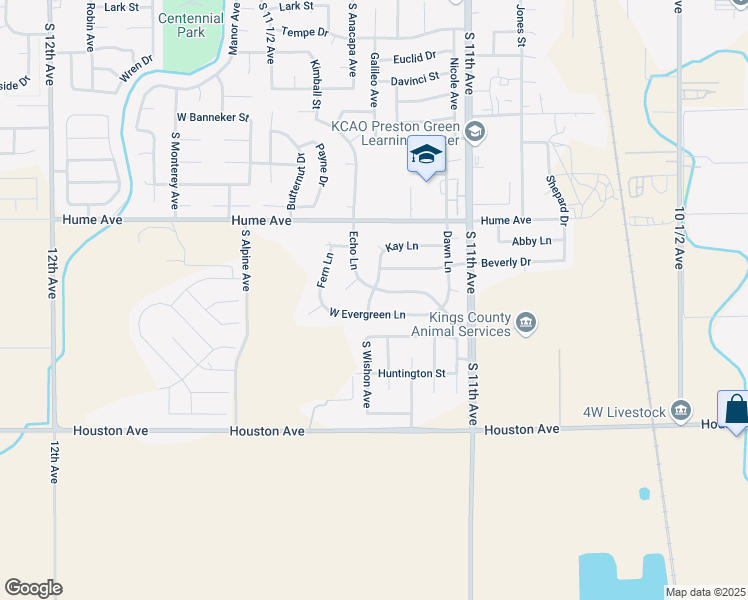 map of restaurants, bars, coffee shops, grocery stores, and more near 11629 Kay Lane in Hanford