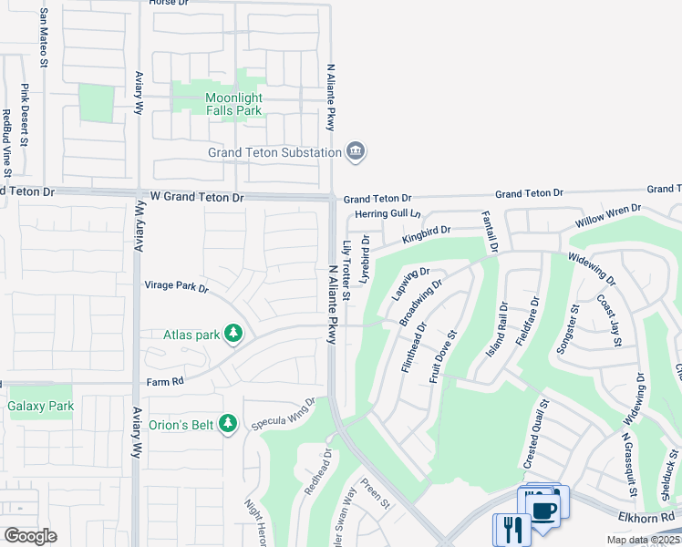 map of restaurants, bars, coffee shops, grocery stores, and more near 7833 Lily Troter Street in North Las Vegas