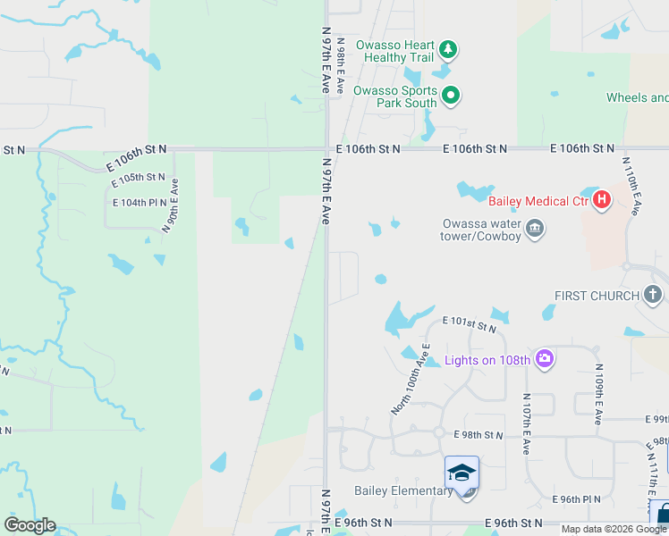 map of restaurants, bars, coffee shops, grocery stores, and more near 10402 North 98th East Avenue in Owasso