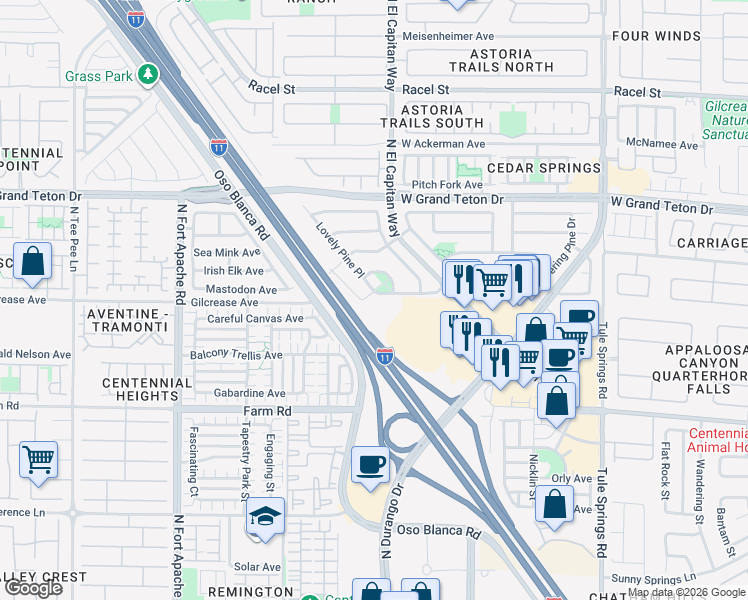 map of restaurants, bars, coffee shops, grocery stores, and more near 8825 Shady Pines Drive in Las Vegas