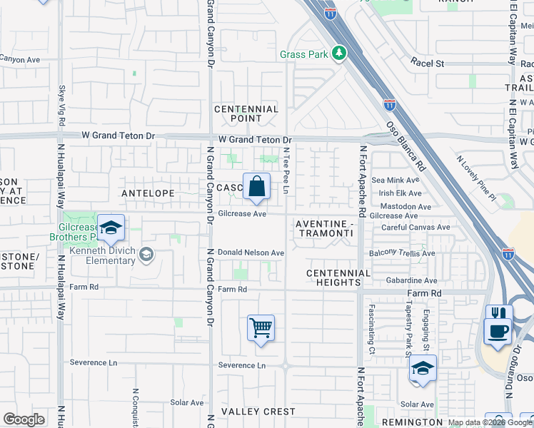 map of restaurants, bars, coffee shops, grocery stores, and more near Gilcrease Avenue in Las Vegas