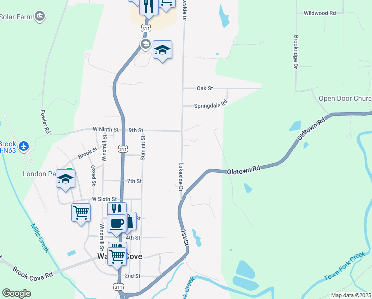 map of restaurants, bars, coffee shops, grocery stores, and more near 158 Lakeside Drive in Walnut Cove