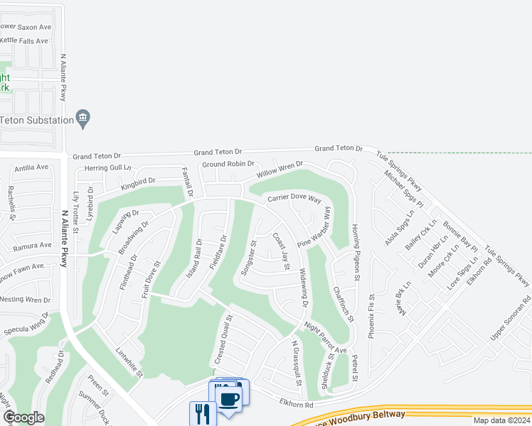 map of restaurants, bars, coffee shops, grocery stores, and more near 7845 Widewing Drive in North Las Vegas