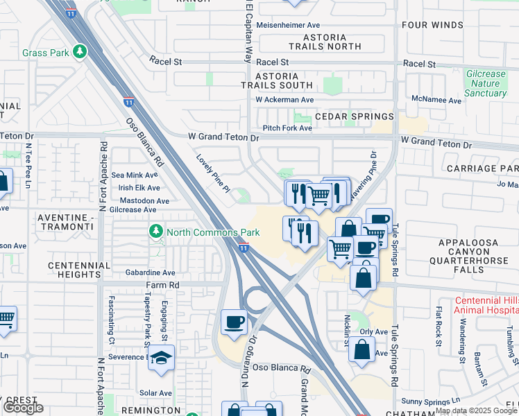 map of restaurants, bars, coffee shops, grocery stores, and more near 8749 Shady Pines Drive in Las Vegas