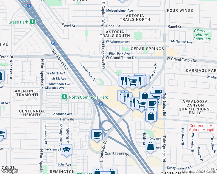 map of restaurants, bars, coffee shops, grocery stores, and more near 8745 Shady Pines Drive in Las Vegas