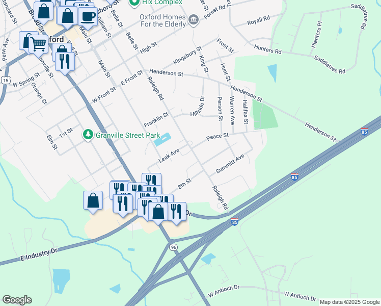 map of restaurants, bars, coffee shops, grocery stores, and more near 704 Raleigh Street in Oxford