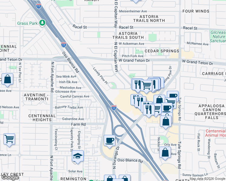 map of restaurants, bars, coffee shops, grocery stores, and more near 8825 Shady Pines Drive in Las Vegas
