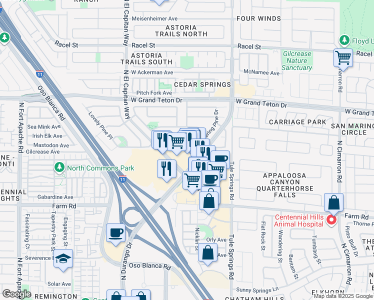 map of restaurants, bars, coffee shops, grocery stores, and more near 8561 Blowing Pines Drive in Las Vegas