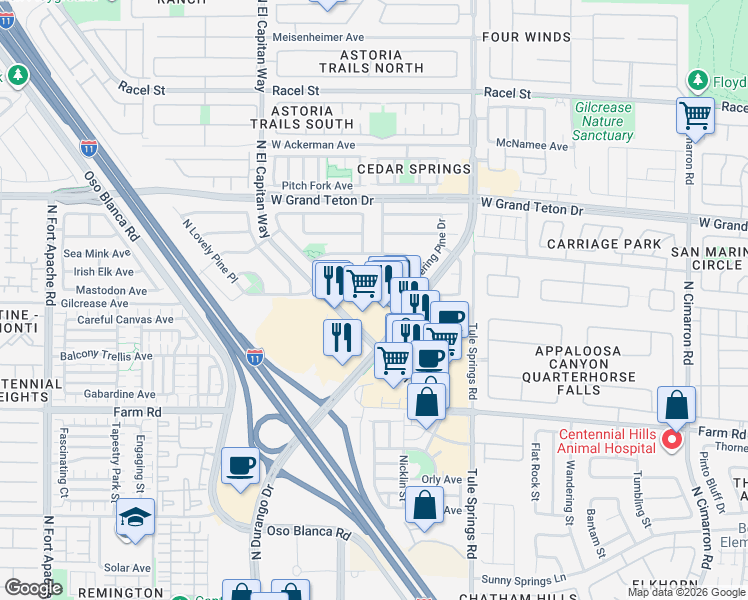 map of restaurants, bars, coffee shops, grocery stores, and more near 8561 Blowing Pines Drive in Las Vegas