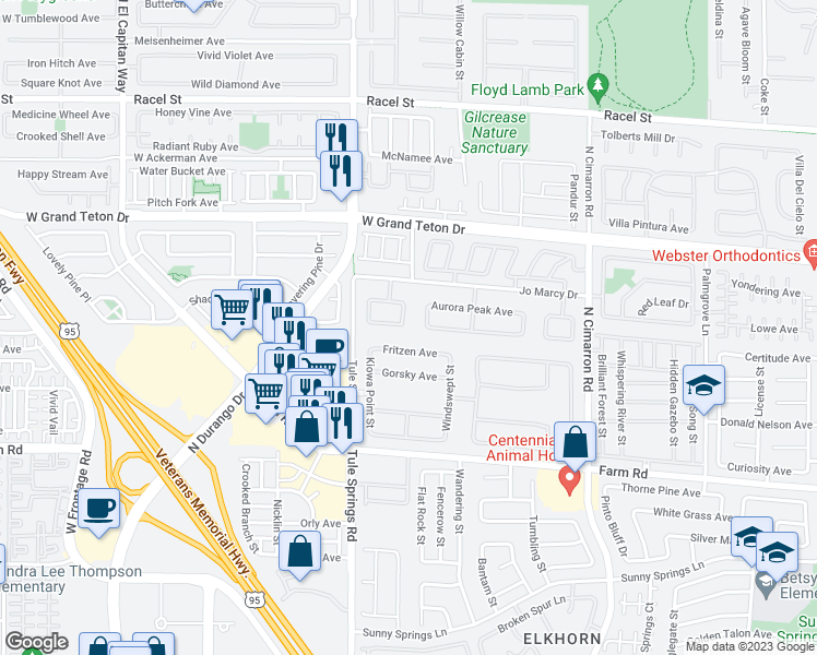 map of restaurants, bars, coffee shops, grocery stores, and more near 7800 Glowing Peak Street in Las Vegas