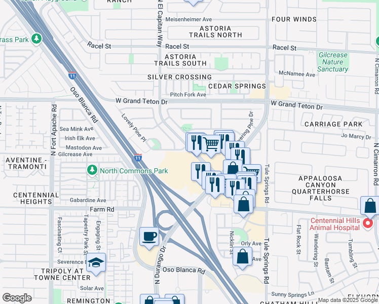 map of restaurants, bars, coffee shops, grocery stores, and more near 8701 Shady Pines Drive in Las Vegas