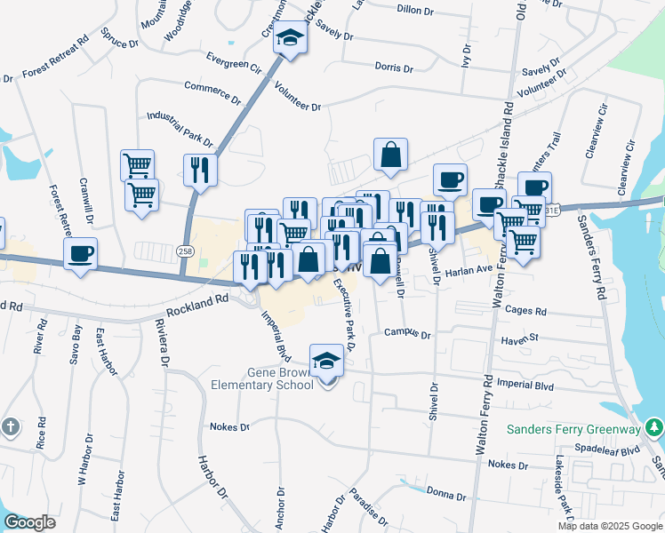 map of restaurants, bars, coffee shops, grocery stores, and more near in Hendersonville