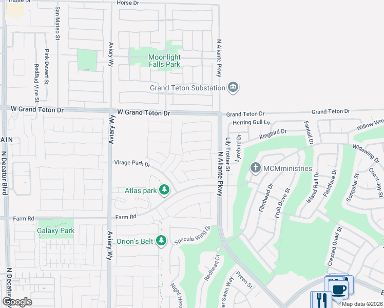 map of restaurants, bars, coffee shops, grocery stores, and more near North Aliante Parkway in North Las Vegas