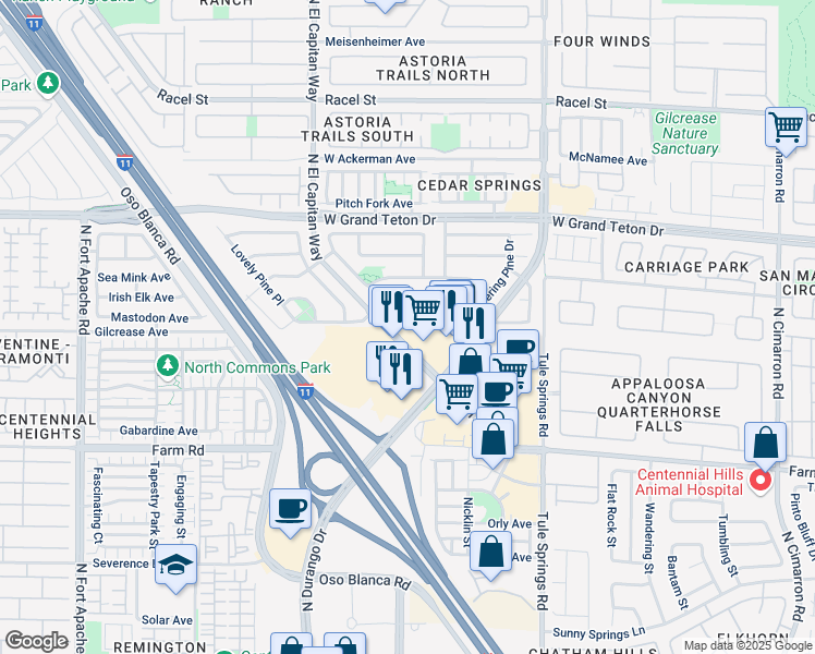 map of restaurants, bars, coffee shops, grocery stores, and more near 8605 Blowing Pines Drive in Las Vegas