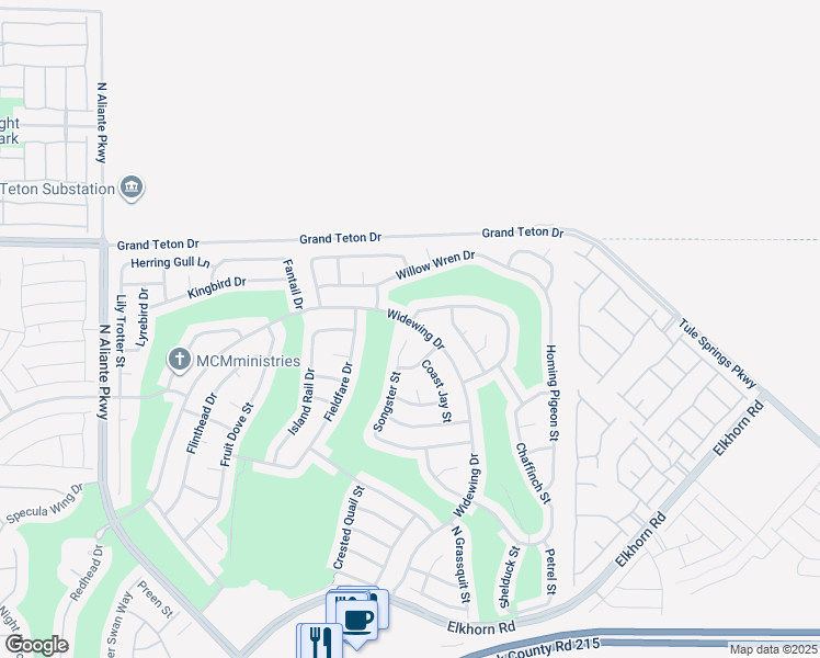 map of restaurants, bars, coffee shops, grocery stores, and more near 7849 Widewing Drive in North Las Vegas