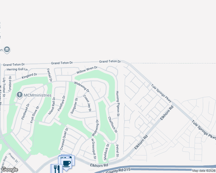 map of restaurants, bars, coffee shops, grocery stores, and more near 7824 Pine Warbler Way in North Las Vegas