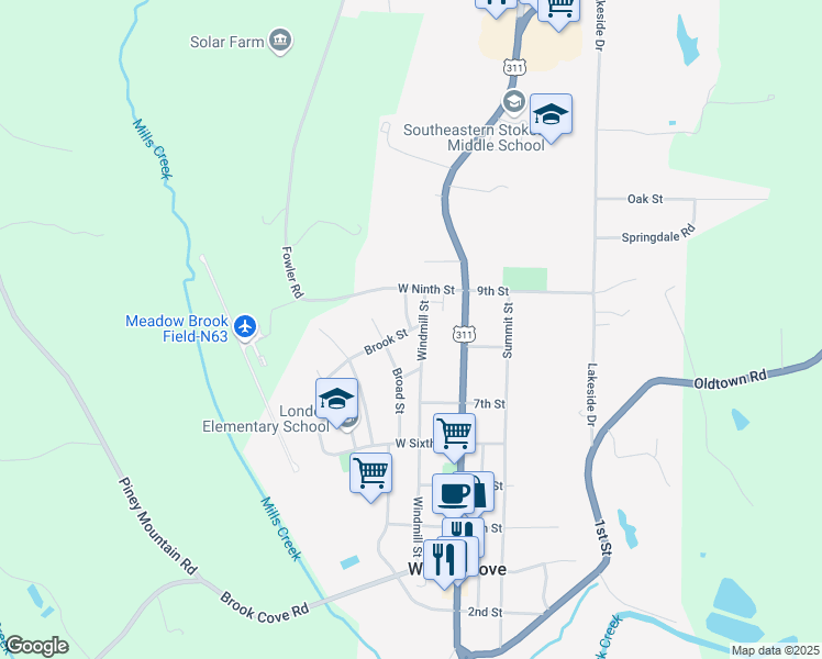 map of restaurants, bars, coffee shops, grocery stores, and more near 308 Brook Street in Walnut Cove