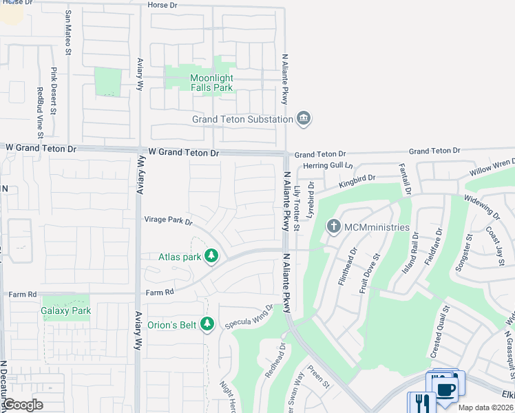 map of restaurants, bars, coffee shops, grocery stores, and more near North Aliante Parkway in North Las Vegas