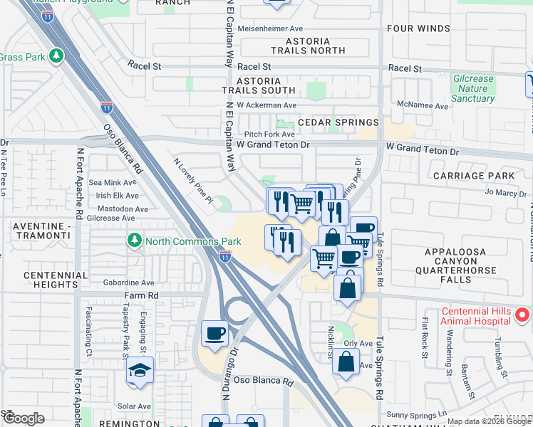 map of restaurants, bars, coffee shops, grocery stores, and more near 8705 Shady Pines Drive in Las Vegas