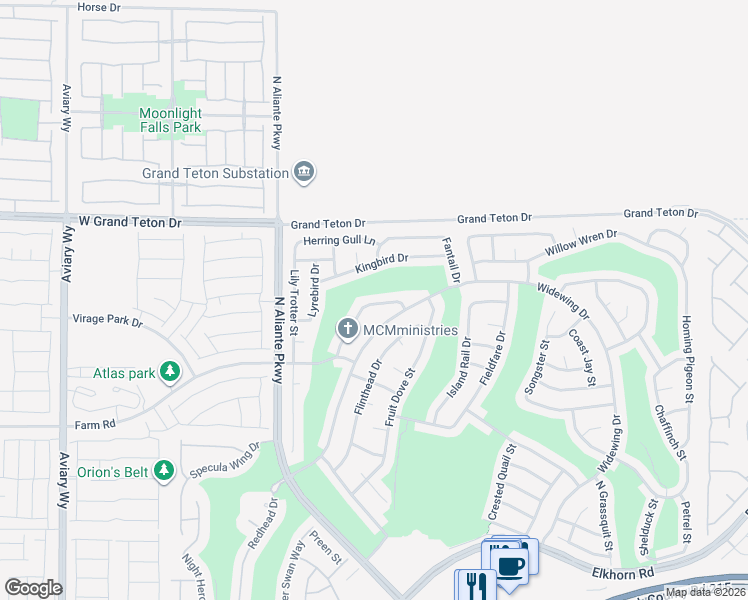 map of restaurants, bars, coffee shops, grocery stores, and more near 3316 Lapwing Drive in North Las Vegas