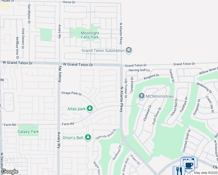 map of restaurants, bars, coffee shops, grocery stores, and more near North Aliante Parkway in North Las Vegas