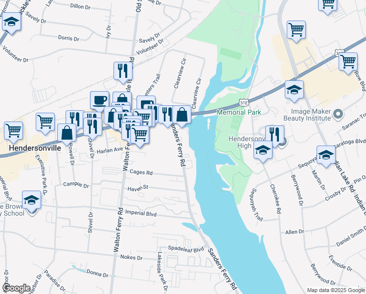 map of restaurants, bars, coffee shops, grocery stores, and more near 115 Sanders Ferry Road in Hendersonville