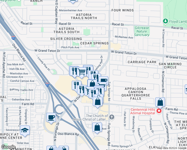 map of restaurants, bars, coffee shops, grocery stores, and more near 7804 Wavering Pine Drive in Las Vegas