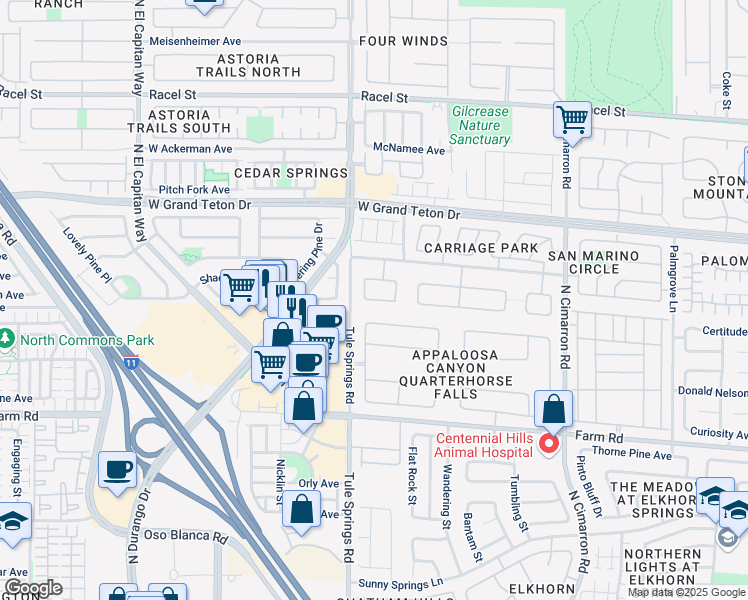 map of restaurants, bars, coffee shops, grocery stores, and more near Dawn Breeze Avenue in Las Vegas