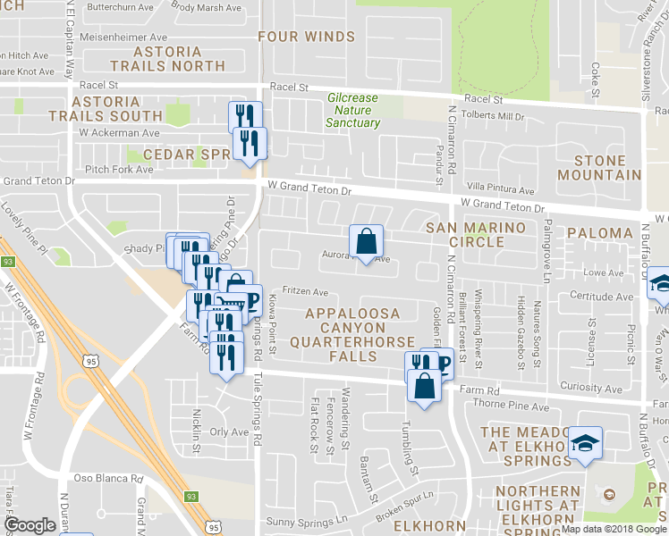 map of restaurants, bars, coffee shops, grocery stores, and more near 8280 Orange Vale Avenue in Las Vegas