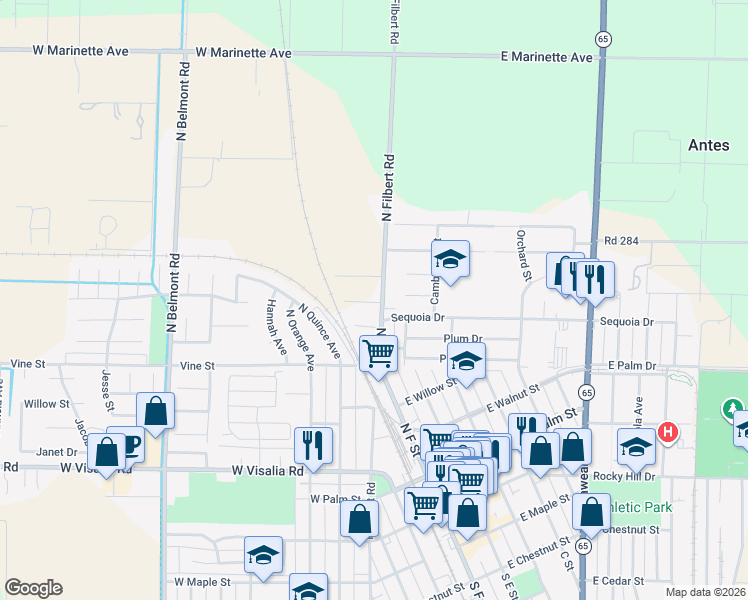 map of restaurants, bars, coffee shops, grocery stores, and more near 953 Road 192 in Exeter