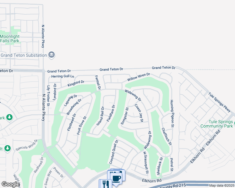 map of restaurants, bars, coffee shops, grocery stores, and more near 7834 Fieldfare Drive in North Las Vegas