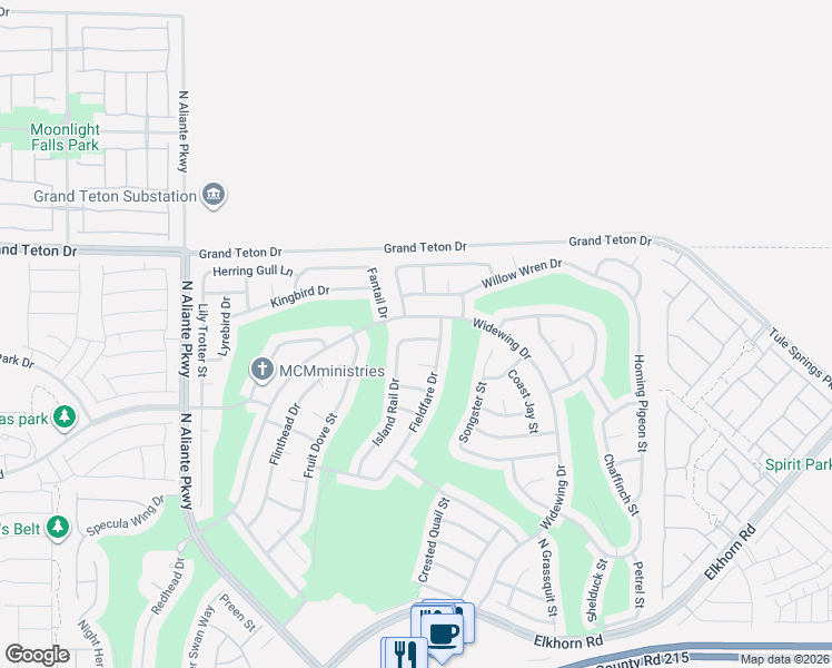 map of restaurants, bars, coffee shops, grocery stores, and more near 2917 Horned Owl Way in North Las Vegas