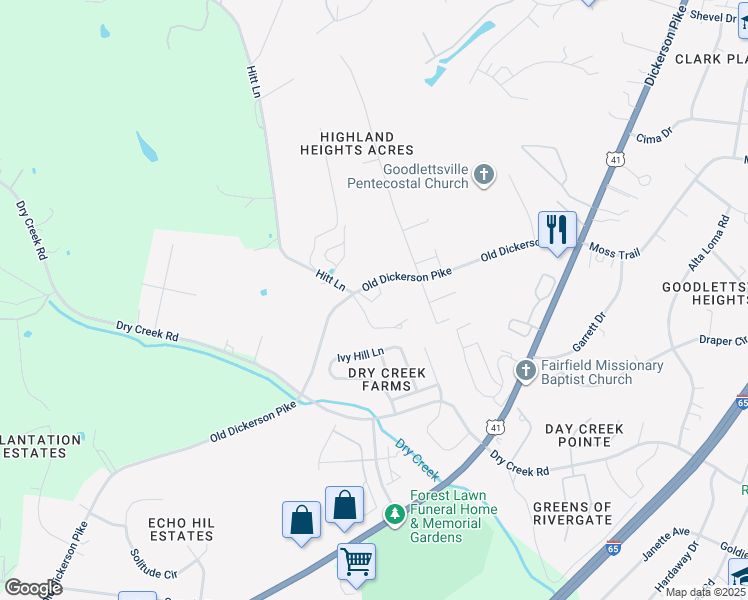 map of restaurants, bars, coffee shops, grocery stores, and more near 810 Old Dickerson Pike in Goodlettsville