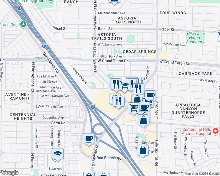 map of restaurants, bars, coffee shops, grocery stores, and more near 8701 Shady Pines Drive in Las Vegas