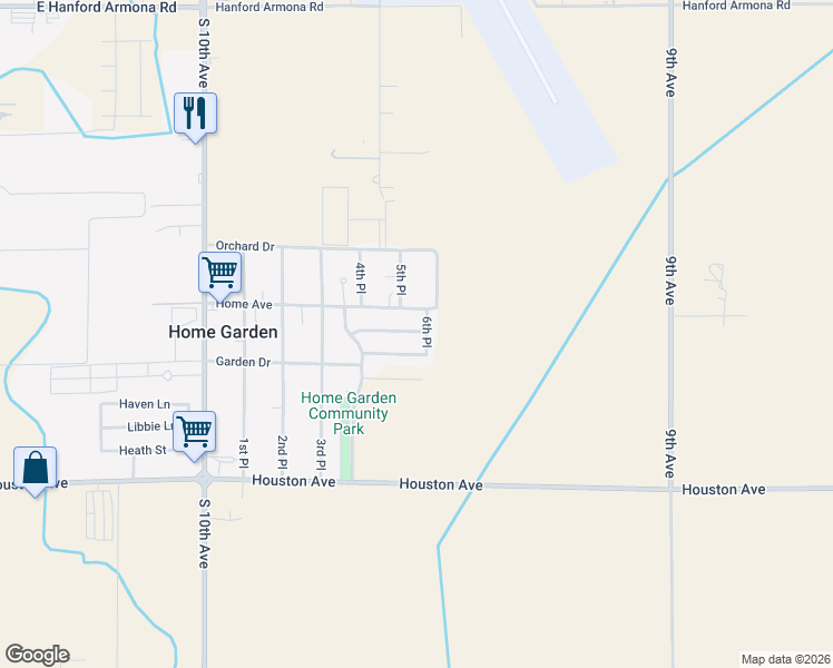 map of restaurants, bars, coffee shops, grocery stores, and more near 9549 Eastview Drive in Hanford