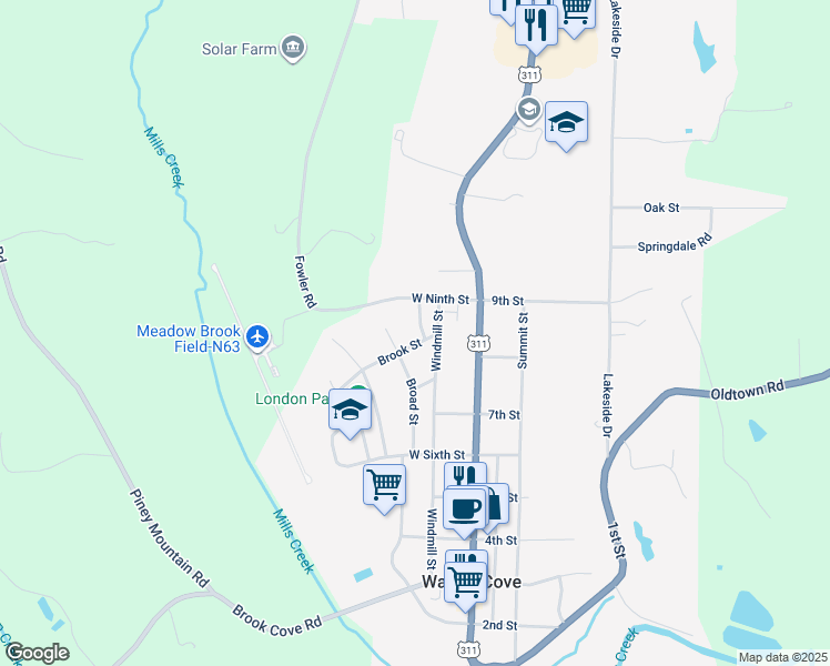 map of restaurants, bars, coffee shops, grocery stores, and more near 308 Brook Street in Walnut Cove