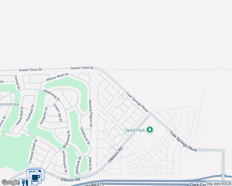 map of restaurants, bars, coffee shops, grocery stores, and more near Homing Pegion Street in North Las Vegas