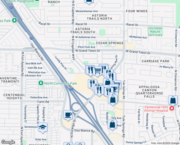 map of restaurants, bars, coffee shops, grocery stores, and more near 8605 Blowing Pines Drive in Las Vegas