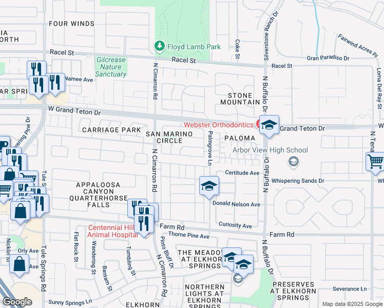 map of restaurants, bars, coffee shops, grocery stores, and more near 7816 Brookfield Cove Avenue in Las Vegas