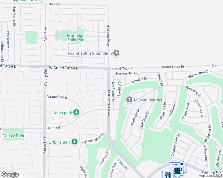map of restaurants, bars, coffee shops, grocery stores, and more near 7849 Lily Troter Street in North Las Vegas