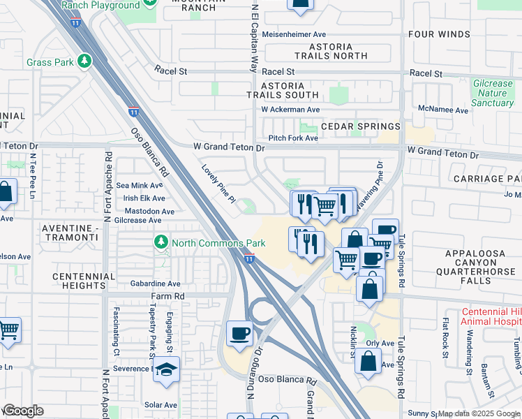 map of restaurants, bars, coffee shops, grocery stores, and more near 8756 Shady Pines Drive in Las Vegas