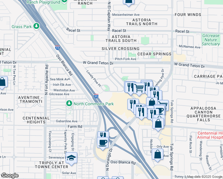 map of restaurants, bars, coffee shops, grocery stores, and more near 8756 Shady Pines Drive in Las Vegas